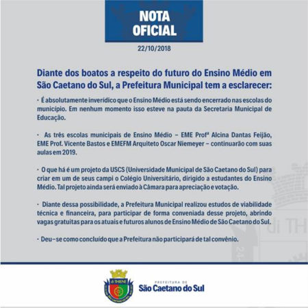 NOTA OFICIAL ENSINO MÉDIO DE SÃO CAETANO DO SUL