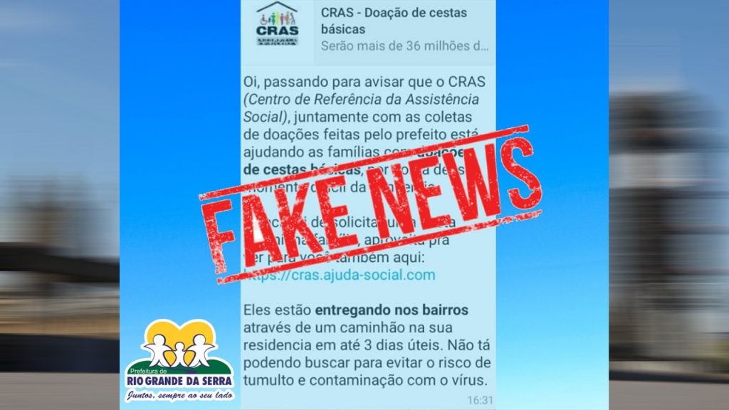 Nota sobre fake news Doações de cestas básicas pelo CRAS