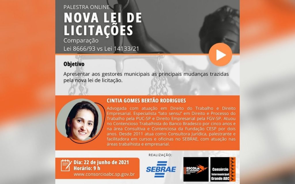 Consórcio ABC promove palestra sobre Nova Lei de Licitações nesta terça-feira