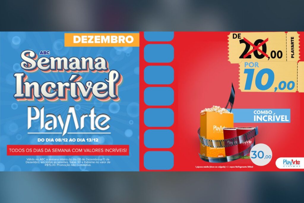 Cinema a 10 reais! Playarte traz promoção para sessões no Shopping ABC