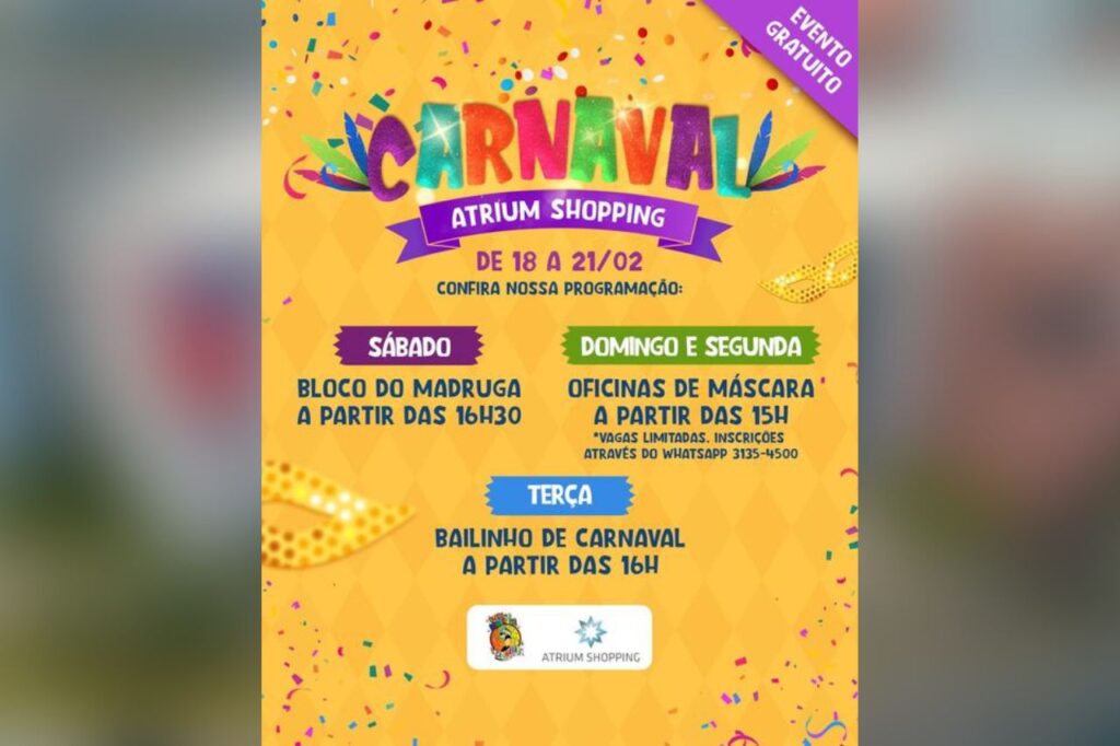 Alegria do Carnaval invade o Atrium Shopping