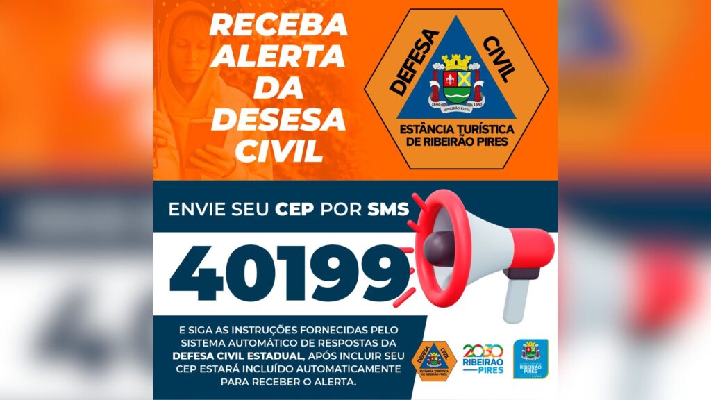 Defesa Civil de Ribeirão Pires divulga SMS para alertas meteorológicos