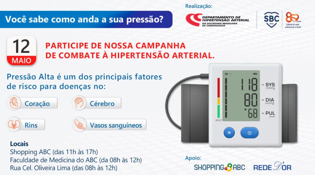 Mês de combate a hipertensão Shopping ABC recebe posto médico para aferição de pressão e orientações