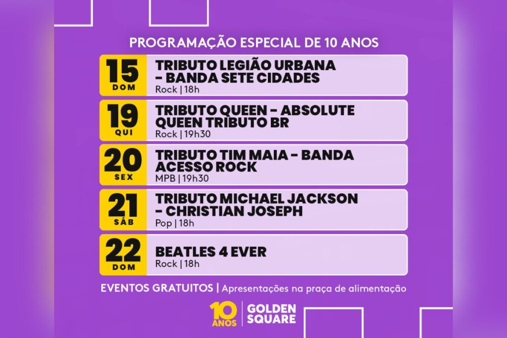 Golden Square completa 10 anos com programação especial

