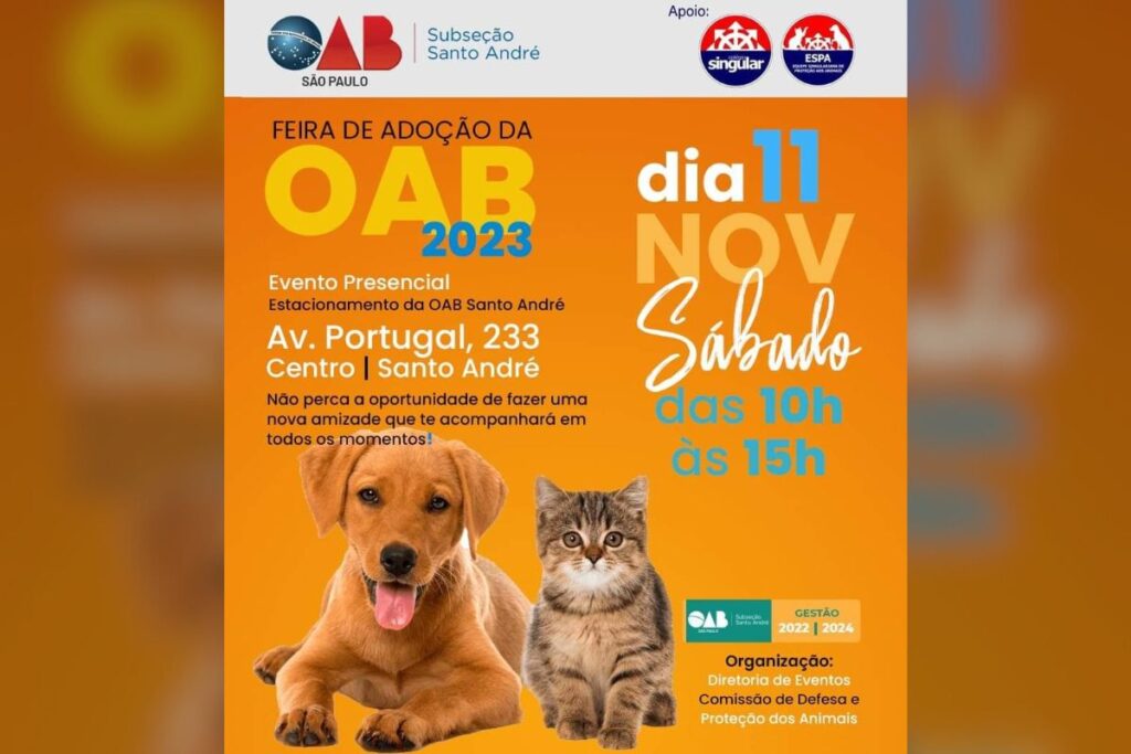 Feira de adoção animal da OAB Santo André tem o apoio do Singular