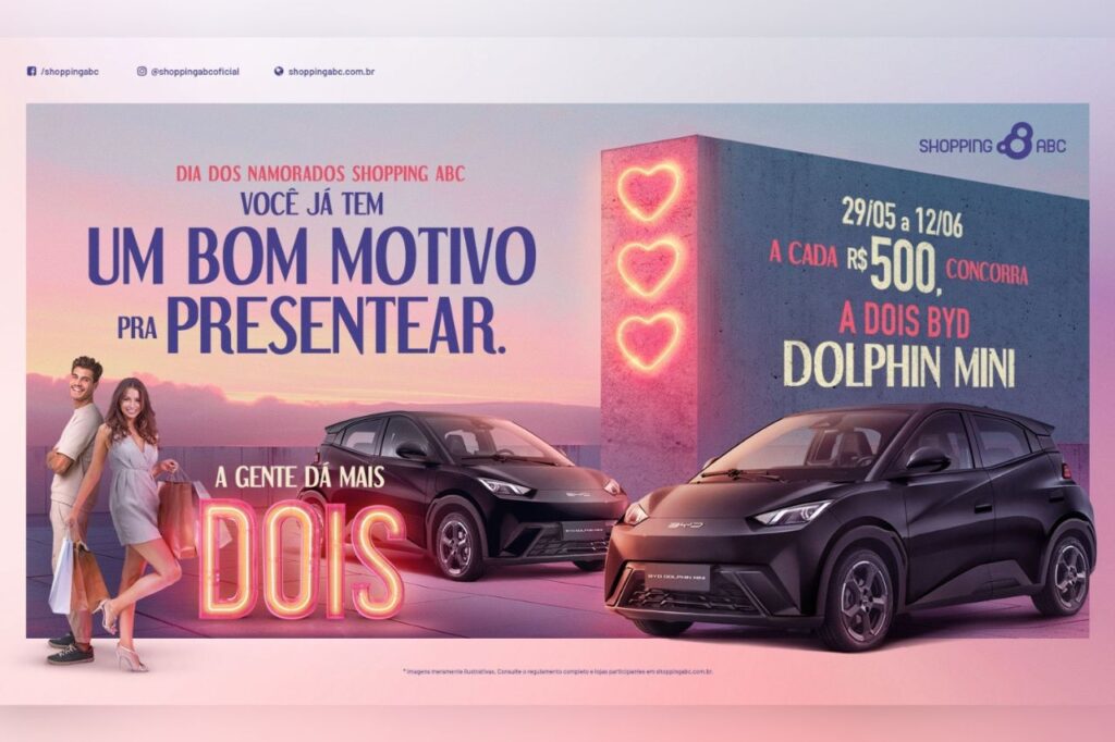 Dia dos Namorados no Shopping ABC presenteia apaixonados com dois Dolphin Mini, da BYD

