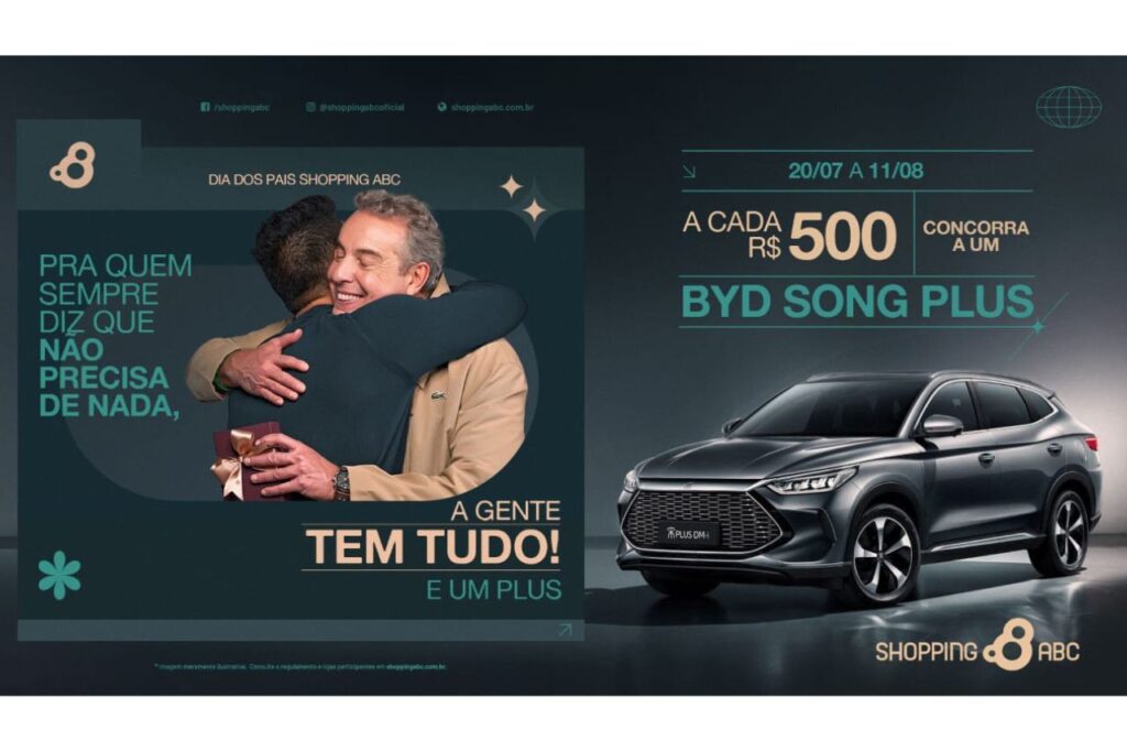 Tecnologia e sustentabilidade sobre rodas Dia dos Pais do Shopping ABC sorteia BYD Song Plus