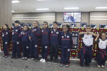 Crianças dos Conselhos Curumins de Diadema participam de audiência sobre bullying na Câmara Municipal.