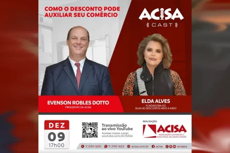 Presidentes da ACISA em estúdio para gravação de podcast empresarial em Santo André.