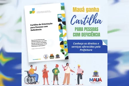 Imagem da cartilha digital lançada pela Prefeitura de Mauá, destacando conteúdo sobre direitos e serviços para pessoas com deficiência.