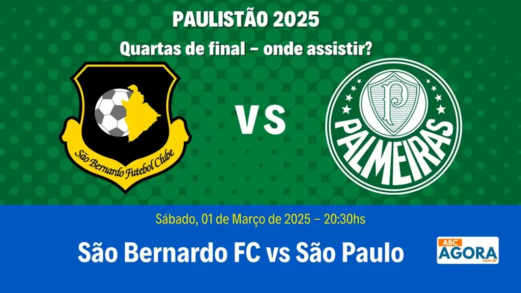 Jogadores de São Bernardo e Palmeiras disputam bola em partida decisiva do Campeonato Paulista 2025.