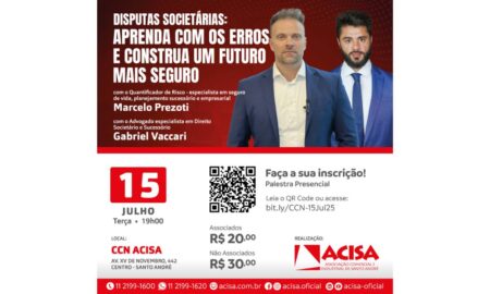 Especialistas abordam disputas societárias em palestra gratuita na ACISA