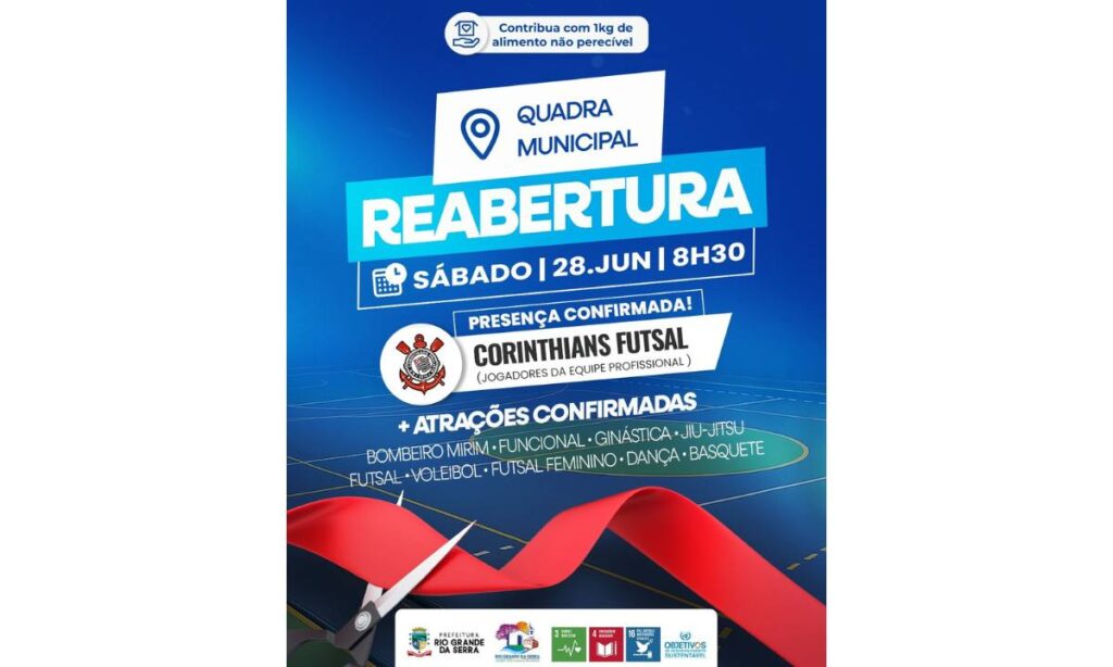 Quadra Municipal de Rio Grande da Serra será reinaugurada com grandes atrações esportivas e solidárias