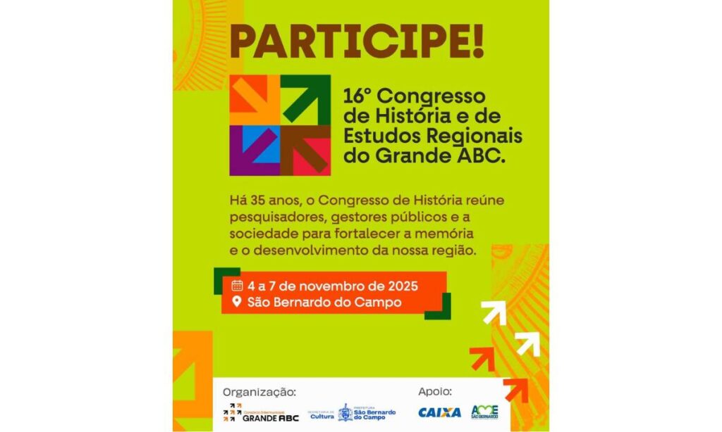 Inscrições para acompanhar o 16º Congresso de História do Grande ABC estão abertas Inscrições para acompanhar o 16º Congresso de História do Grande ABC estão abertas