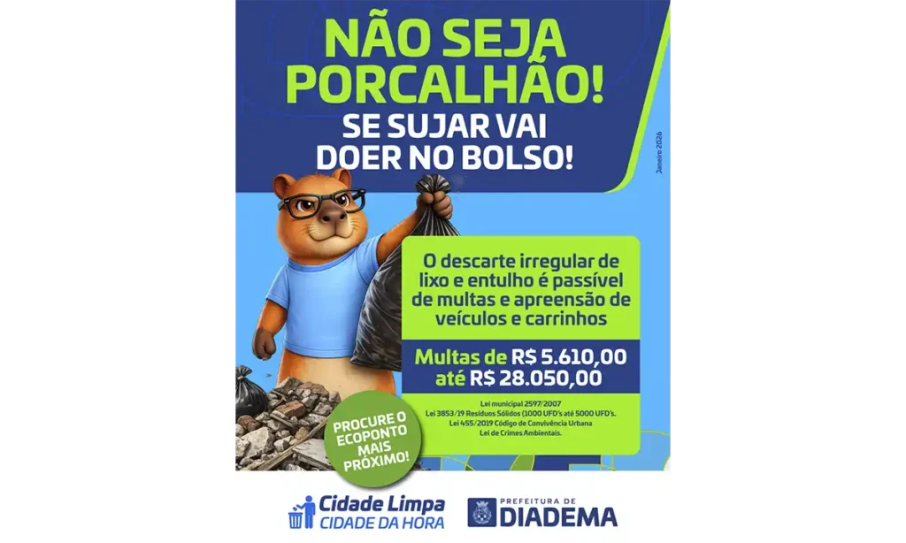 Diadema aperta fiscalização contra descarte irregular e multa pode chegar a R$ 28 mil