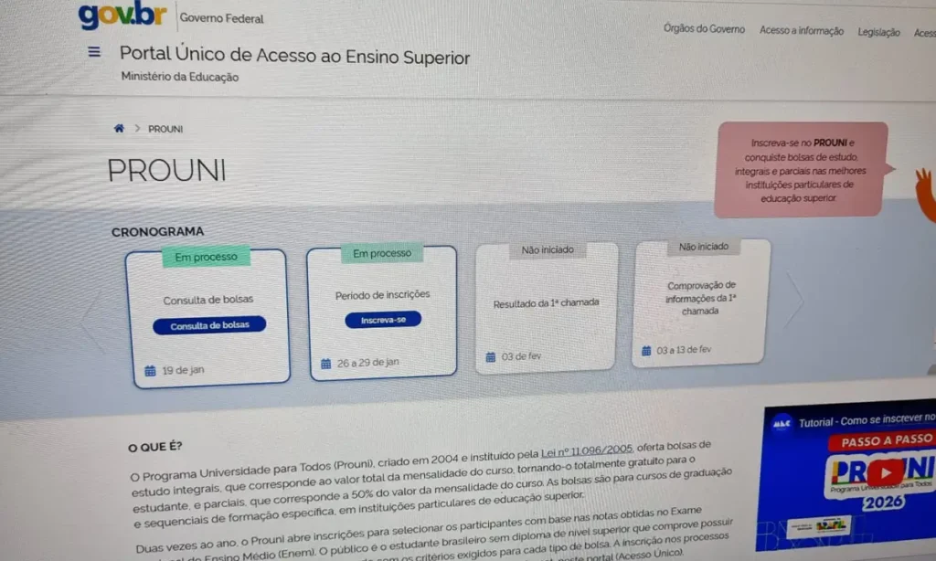 Últimas horas: Inscrições para o Prouni 2026 terminam nesta quinta-feira (29)