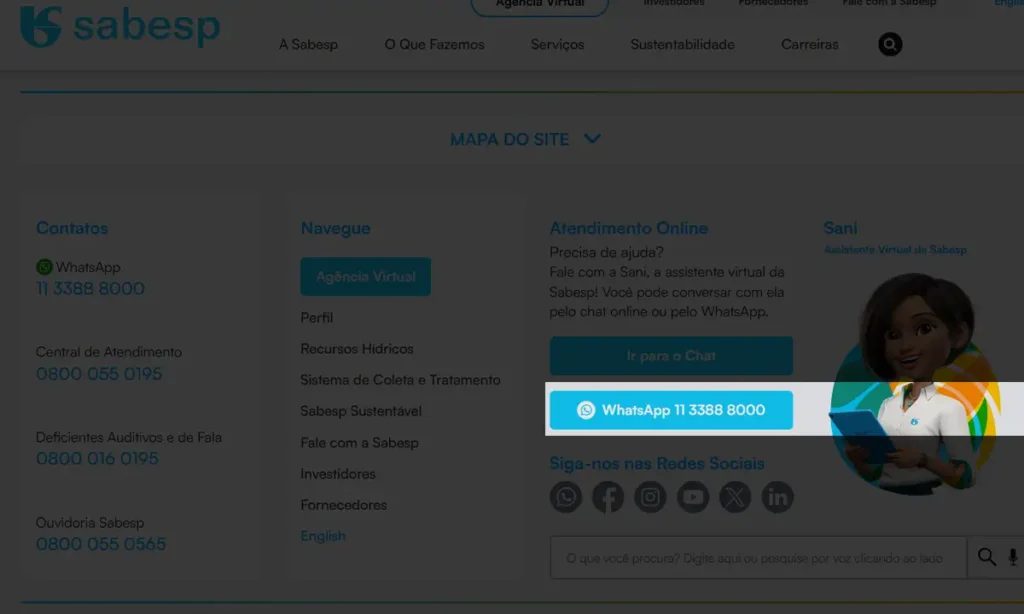 Sabesp substitui chatbot no site por atendimento via WhatsApp Sabesp substitui chatbot no site por atendimento via WhatsApp